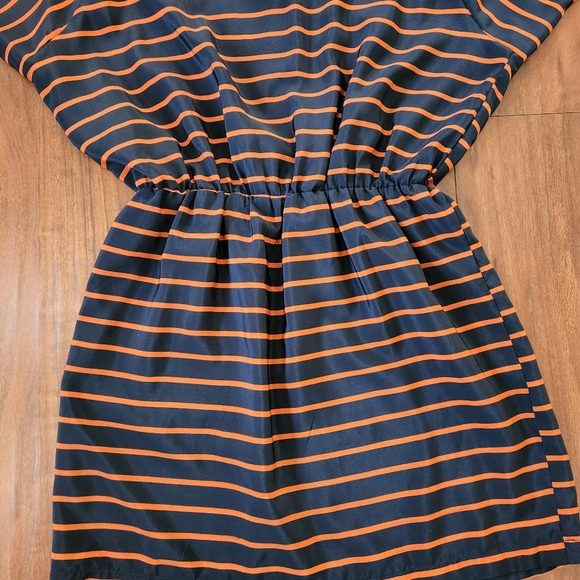 NAVY BLUE AND ORANGE STRIPED DRESS - Picture 3 of 6